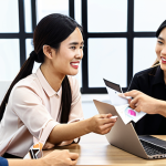 **

Prompt: *Diverse group of Vietnamese professionals networking at a modern co-working space.  Some are exchanging business cards, others are collaborating on laptops.  Bright, open atmosphere.  Concept: Expanding professional connections.*

**