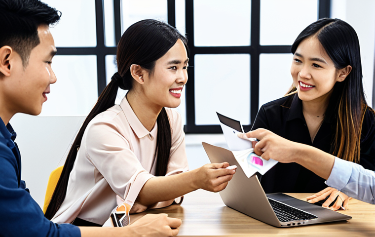 **

Prompt: *Diverse group of Vietnamese professionals networking at a modern co-working space.  Some are exchanging business cards, others are collaborating on laptops.  Bright, open atmosphere.  Concept: Expanding professional connections.*

**